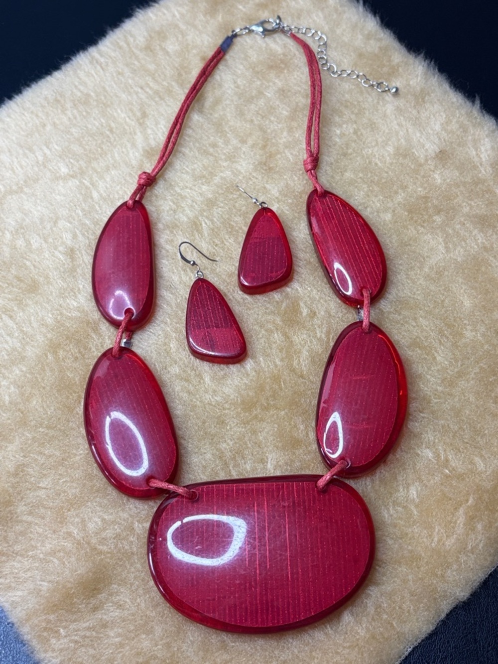 Red Acrylic Statement Necklace and Earring Set - Women Jewelry